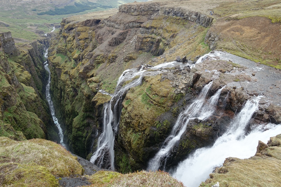 Look back at the canyon of glymur waterfall