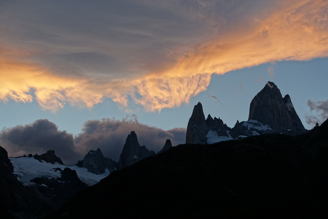 Sunset from Campamento Poincenot in El Chalten