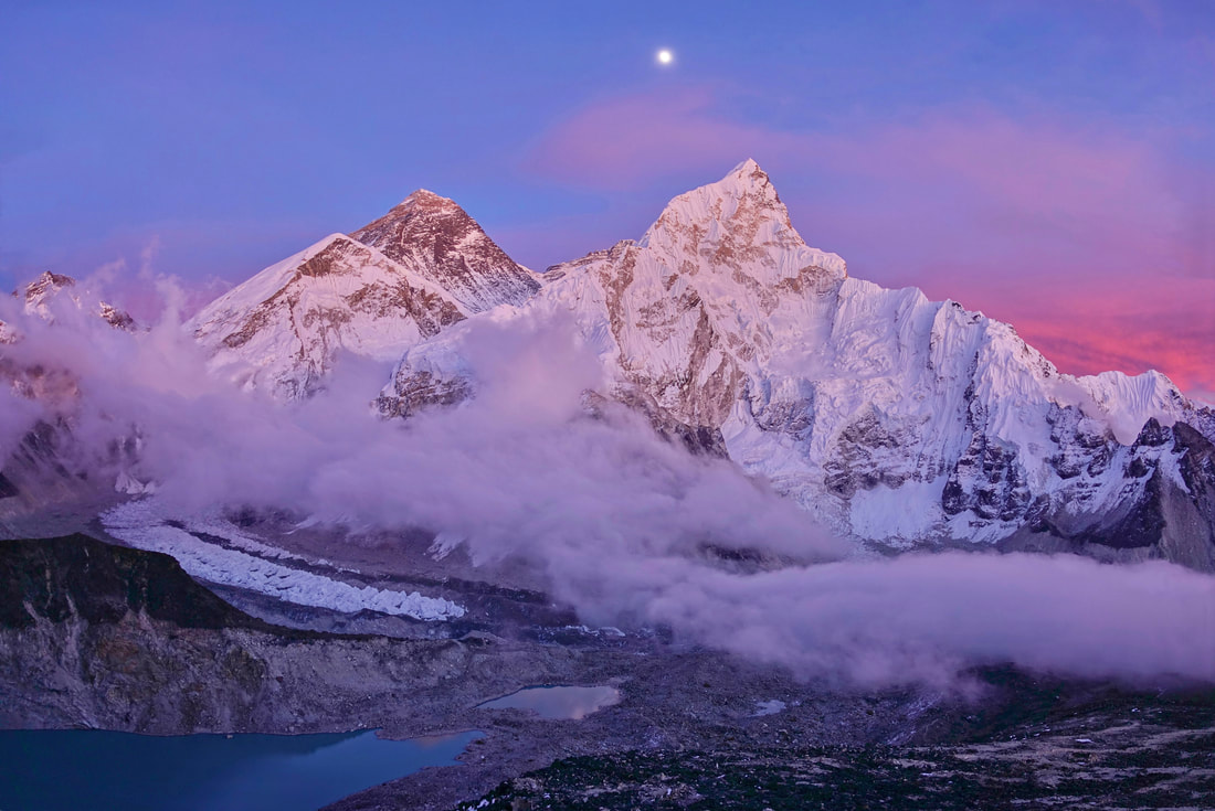 Dusk glow on Mount Everest from Kala Patthar on Three Passes trek in Nepal