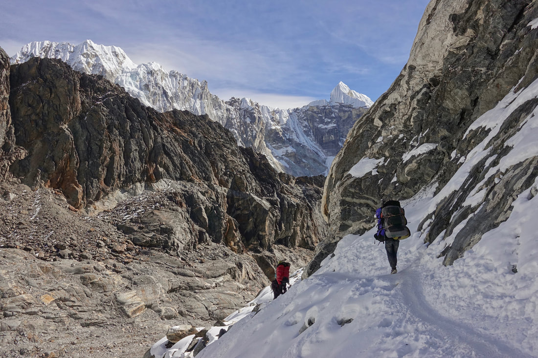 Snowy section on Chola La on the Three Passes trek in Nepal