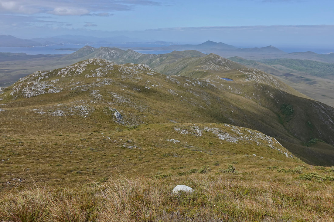 Hiking the ridge line of the De Witt Range in Southwest Tasmania