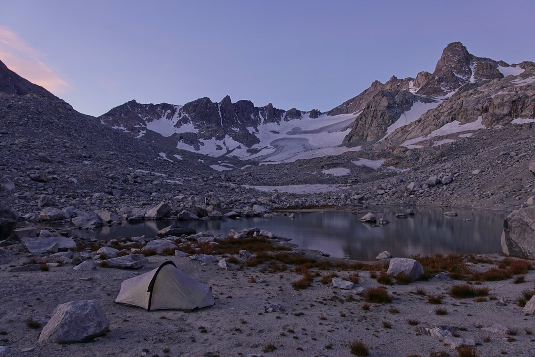 Beach campsite at the bottom of the Knifepoint Glacier in the Wind River range