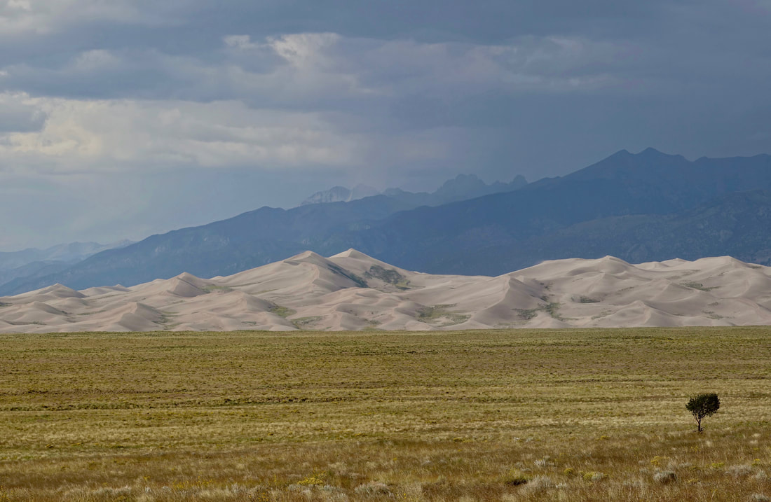 Great Sand Dunes National park between the mountain ranges in Colorado