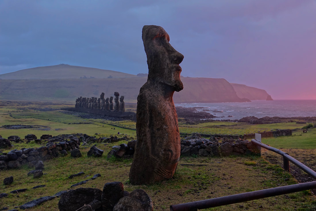 Sunrise at Ahu Tongariki on Easter Island in Chile