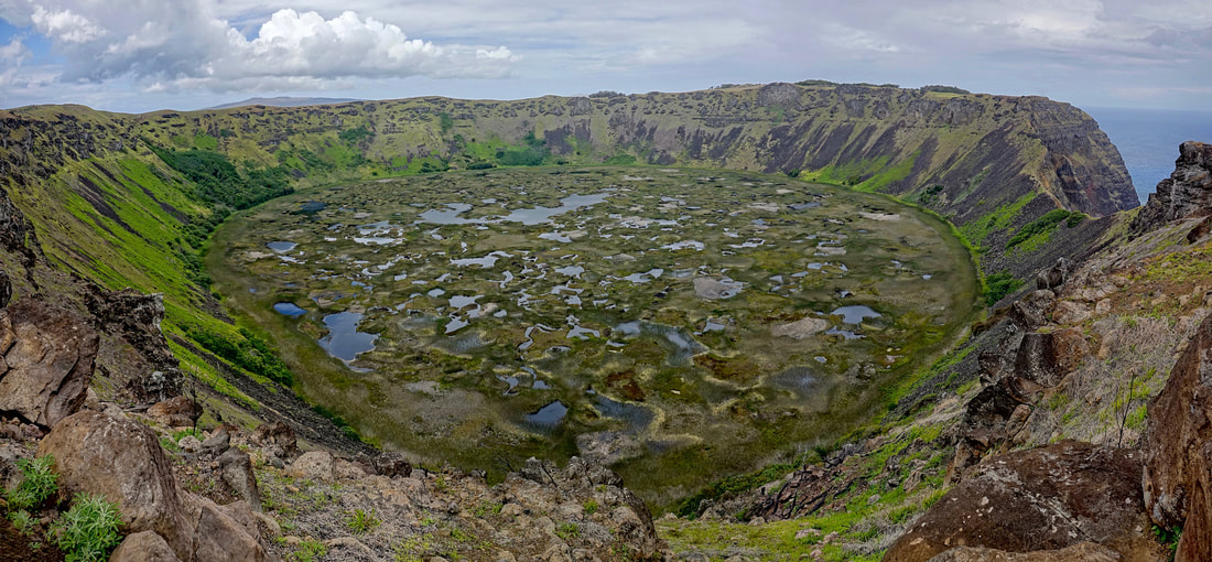 Crater Lake of Rano Kau on the south of Easter Island in Chile