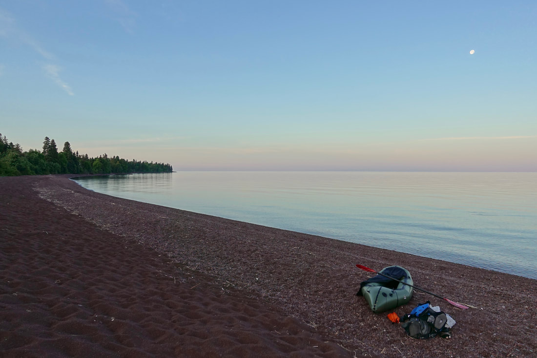 Packrafting hike in Isle Royale National Park at Rainbow Cove
