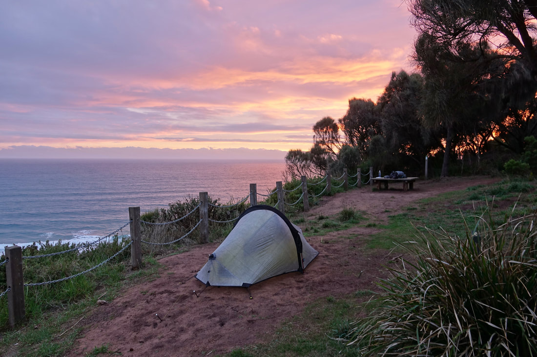 Johanna beach camping at sunset in Victoria