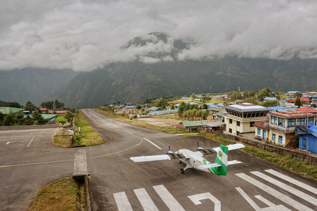 Lukla airport on the incline