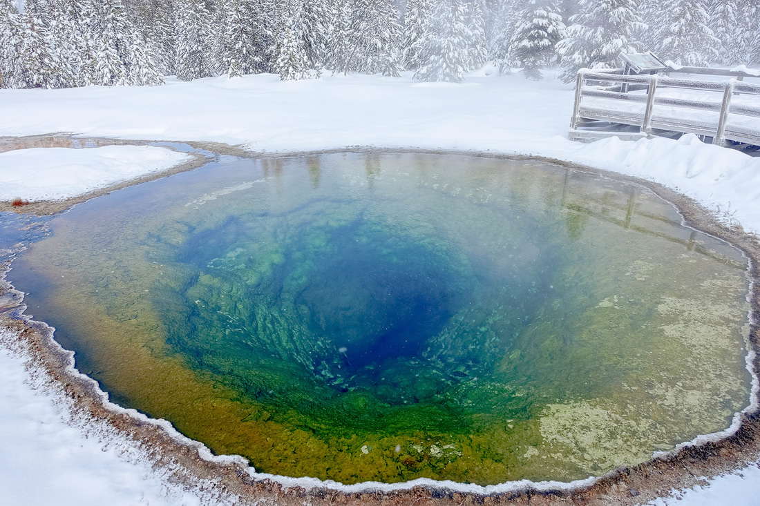 Morning Glory Pool in Yellowstone in winter