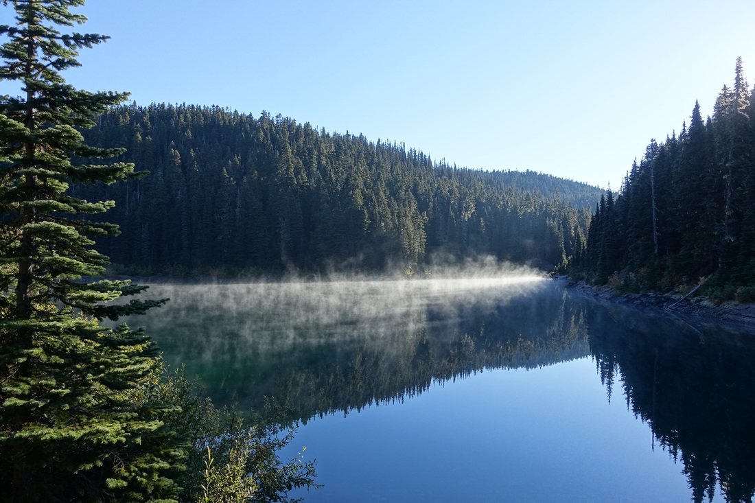 Steam on Garibaldi Lake in the morning