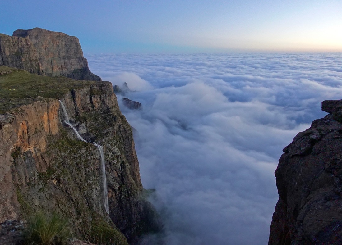 Sunrise at Tugela Falls and the amphitheatre in Drakensberg, South Africa