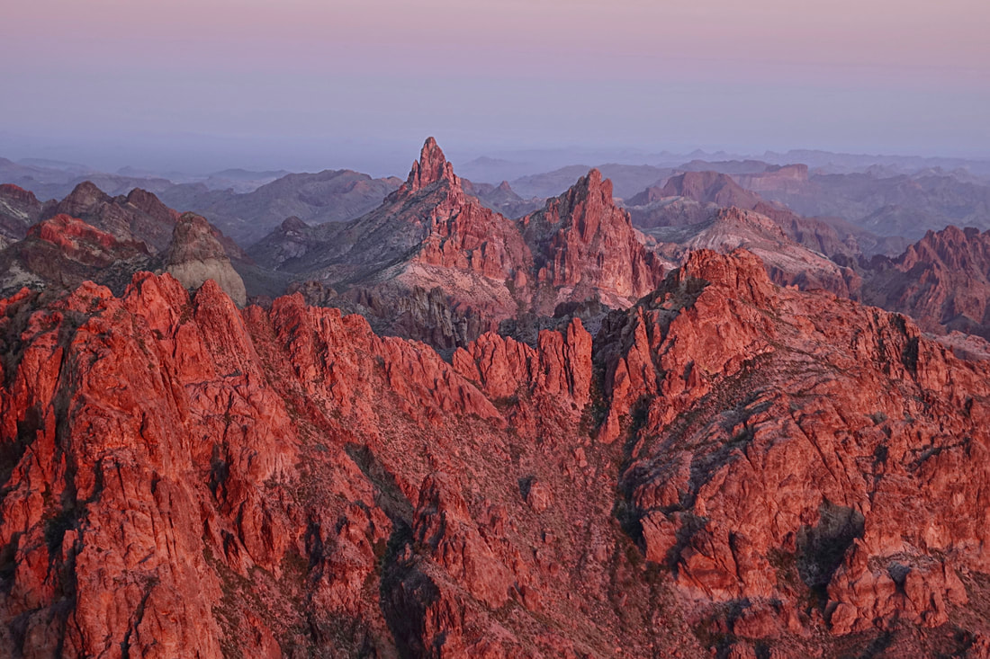 Sunset on the Kofa mountain range in Arizona from Signal Peak