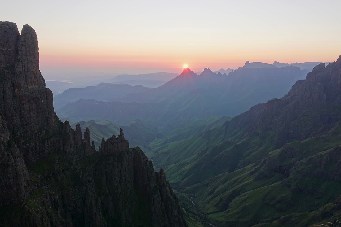Sunrise at Fangs pass in Drakensberg South Africa