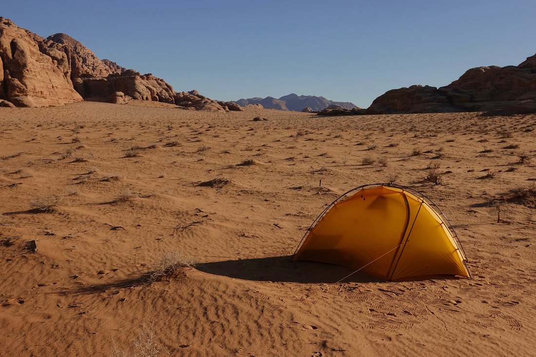 Tent in Wadi Rum Jordan in the backcountry