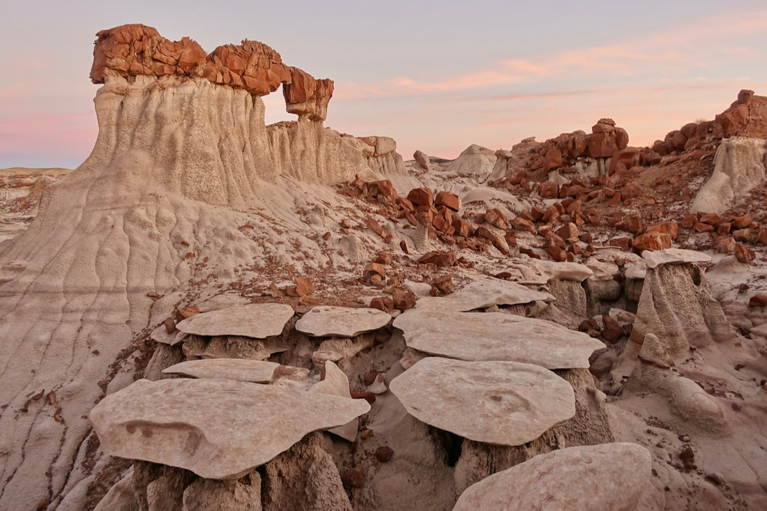 Arch formation at sunrise in the Bisti Badlands of New Mexico