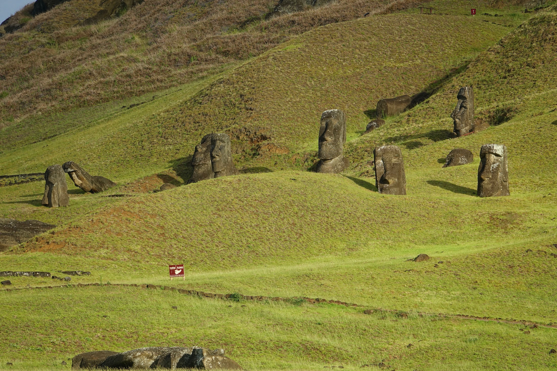 Heads buried in the ground at Rano Raraku on Easter Island