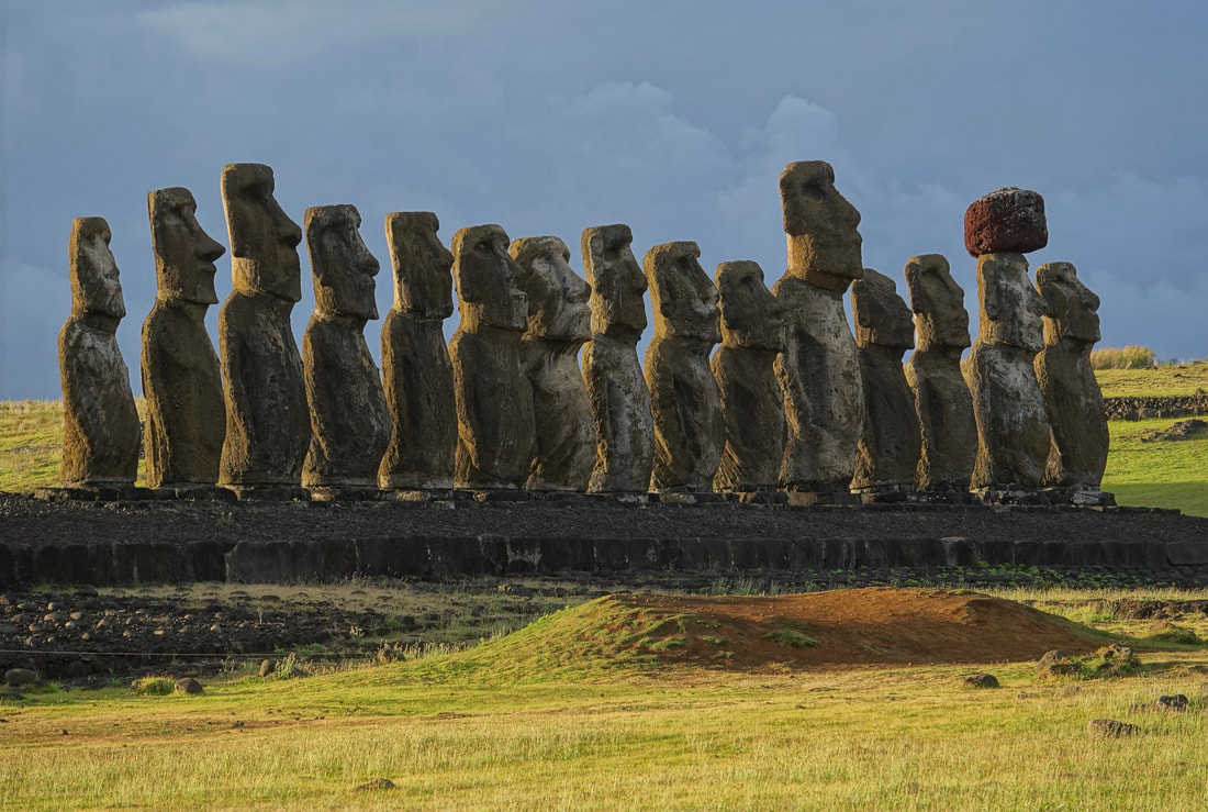Morning sun on Tongariki on Easter Island (Isla de pascua)
