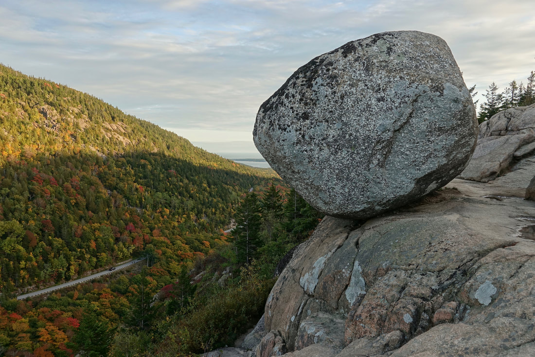 Bubble Rock on South Bubble peak in Acadia, Maine