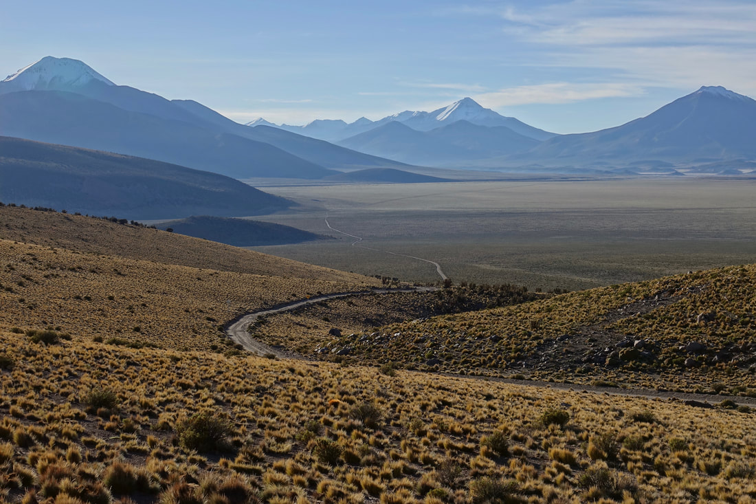 The road in Parque Volcan Isluga in the altiplano of Chile