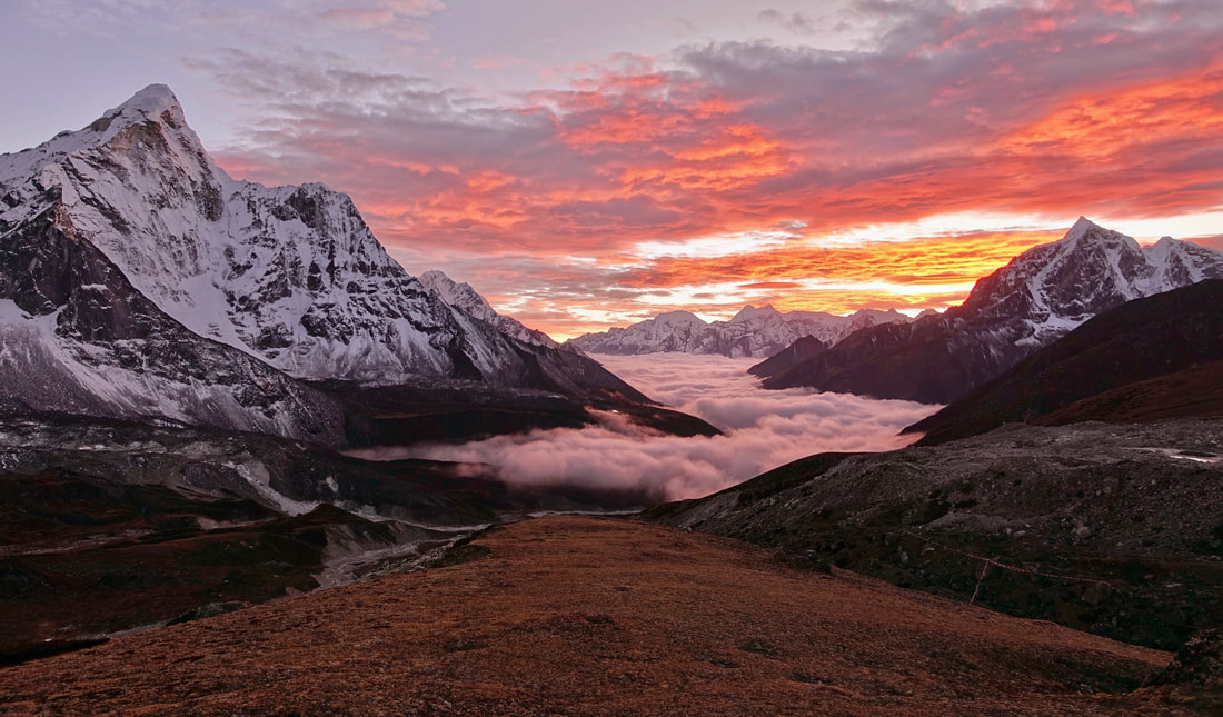 Ama Dablam sunset from above the village of Chukhung on the Three Passes trek in Nepal 