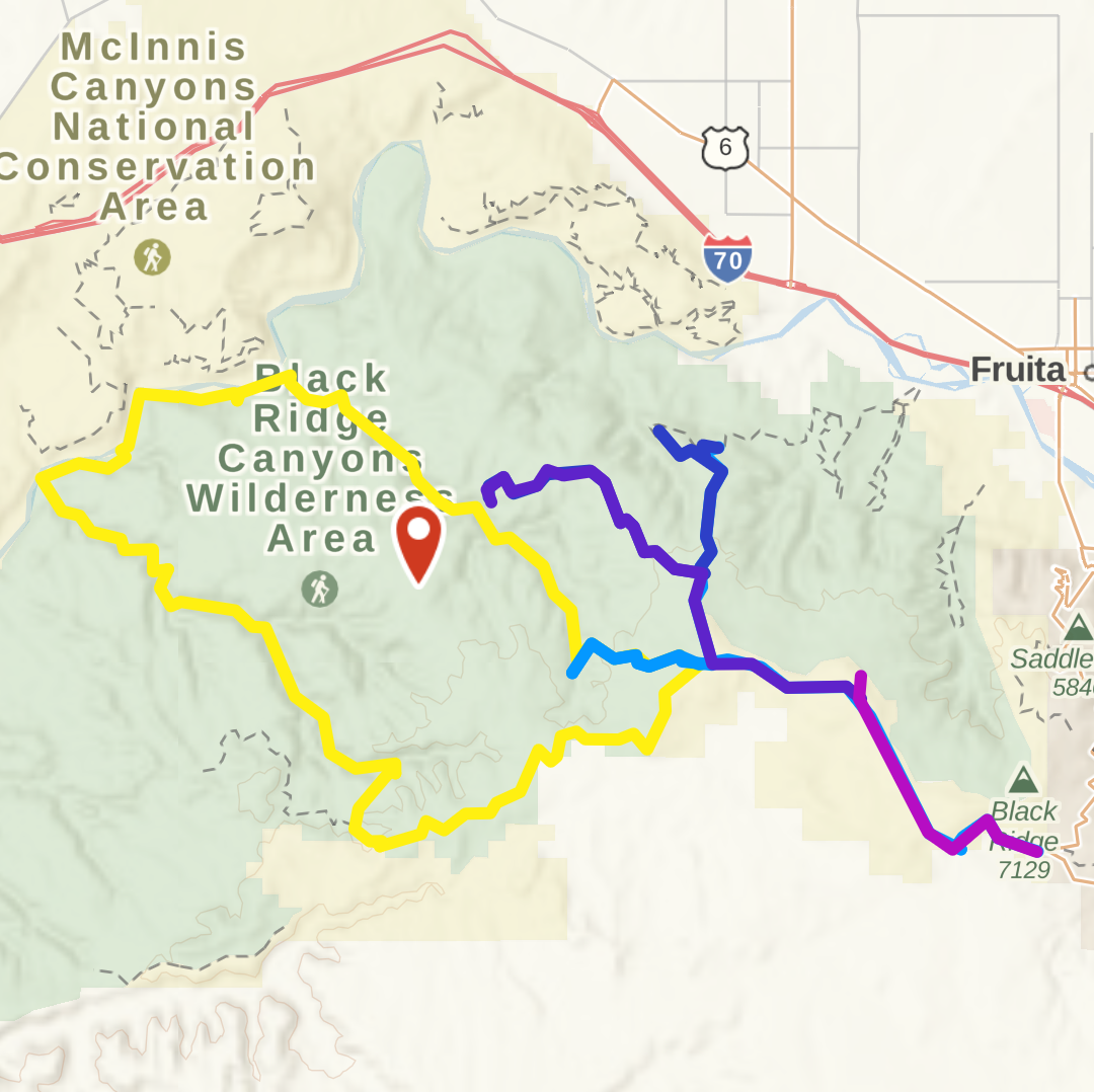 Hiking map of Black Ridge Canyons Wilderness backpacking trip