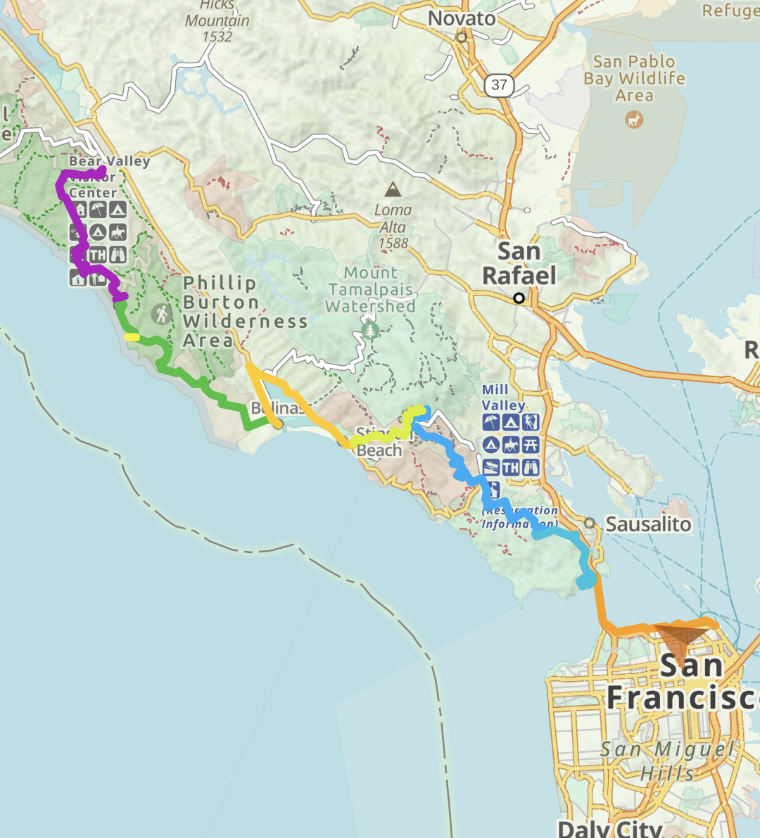 Hiking map of the Golden Gate Traverse